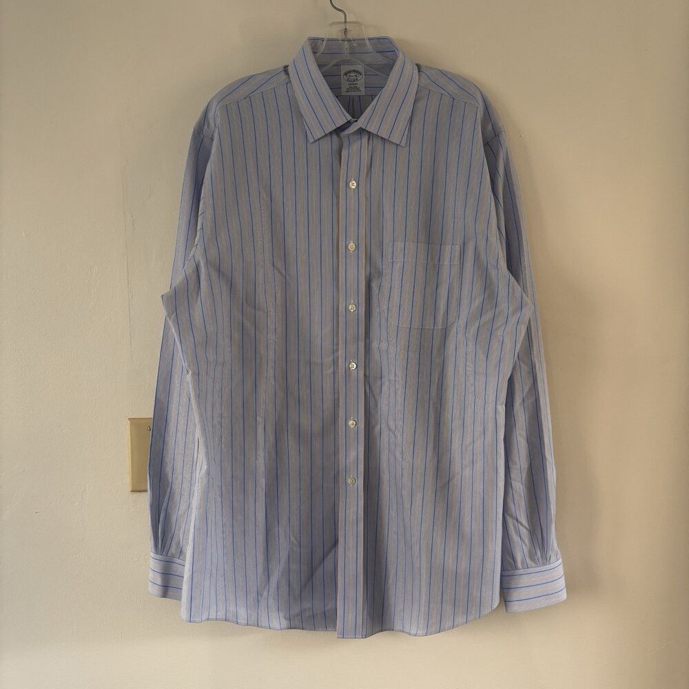 Brooks Brothers REGENT-Fit Non-Iron Stretch Stripe Dress Shirt White Red Blue L